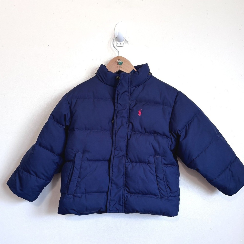 Polo Ralph Lauren Boys Puffer Down Jacket 3T Navy Blue Red Pony Preppy Zip Coat
